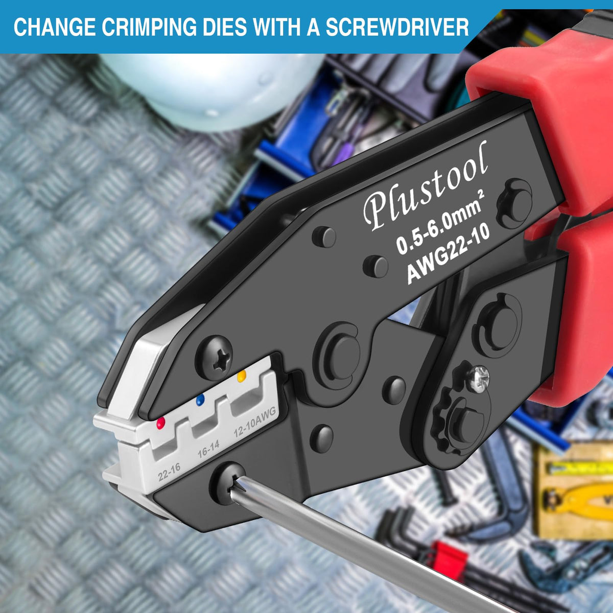 Plustool crimping heat shrink and terminals for secure joins.