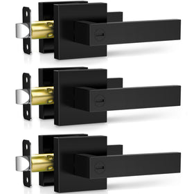 Plustool matte black door handle front view with modern square design for interiors.