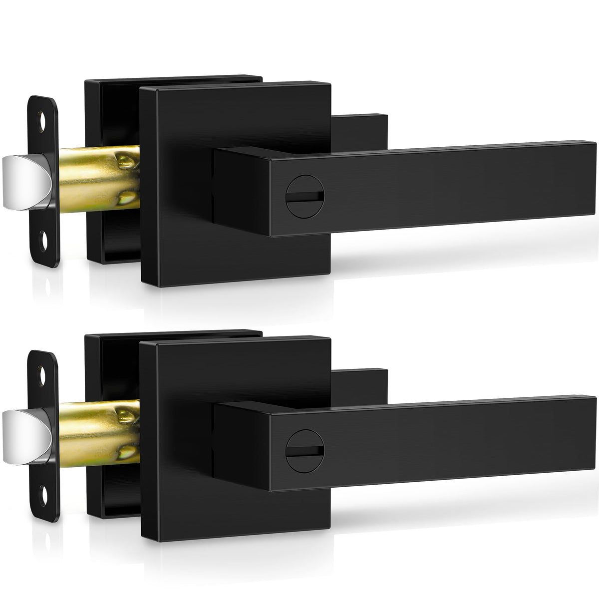 Plustool matte black door handle front view for modern homes.