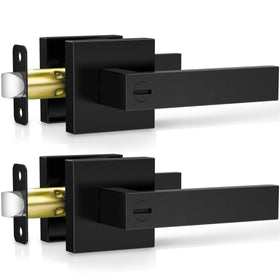 Plustool matte black door handle front view for modern homes.