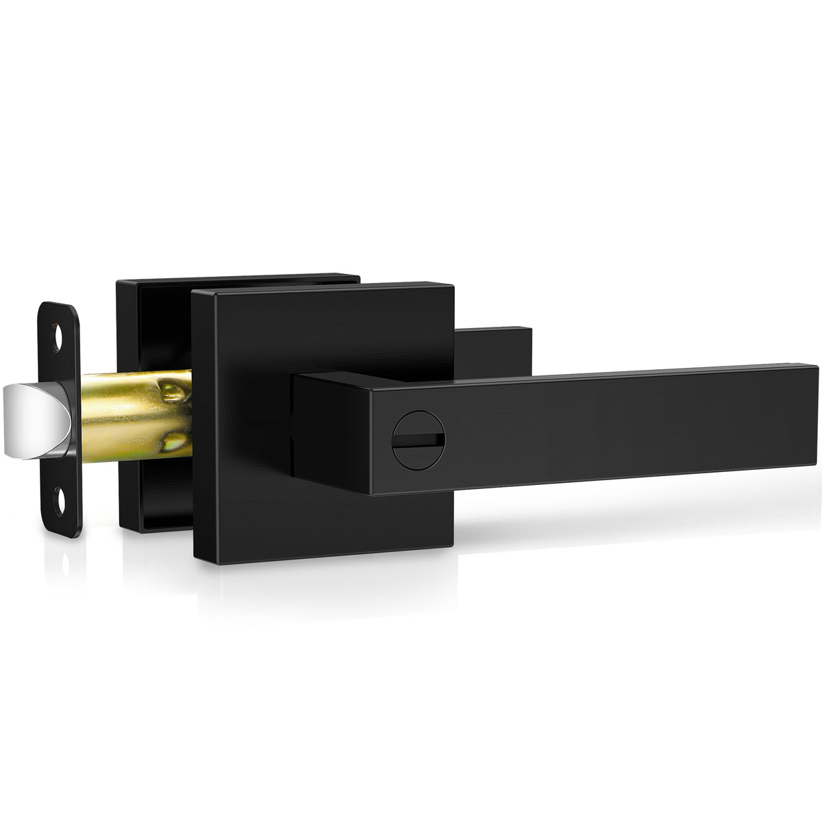 Plustool matte black door handle front view shows minimalist square design for modern interiors