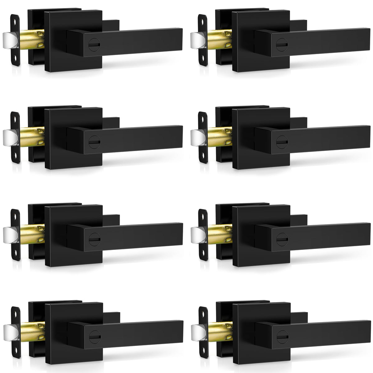 Plustool matte black door handle set front view for modern decor and smooth operation