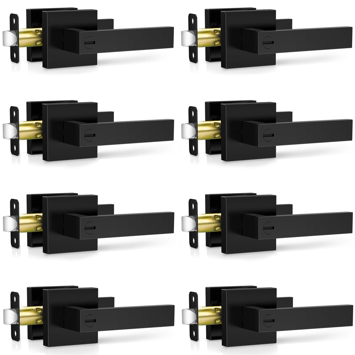 Plustool matte black door handle set front view for modern decor and smooth operation