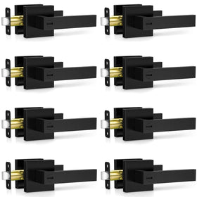 Plustool matte black door handle set front view for modern decor and smooth operation