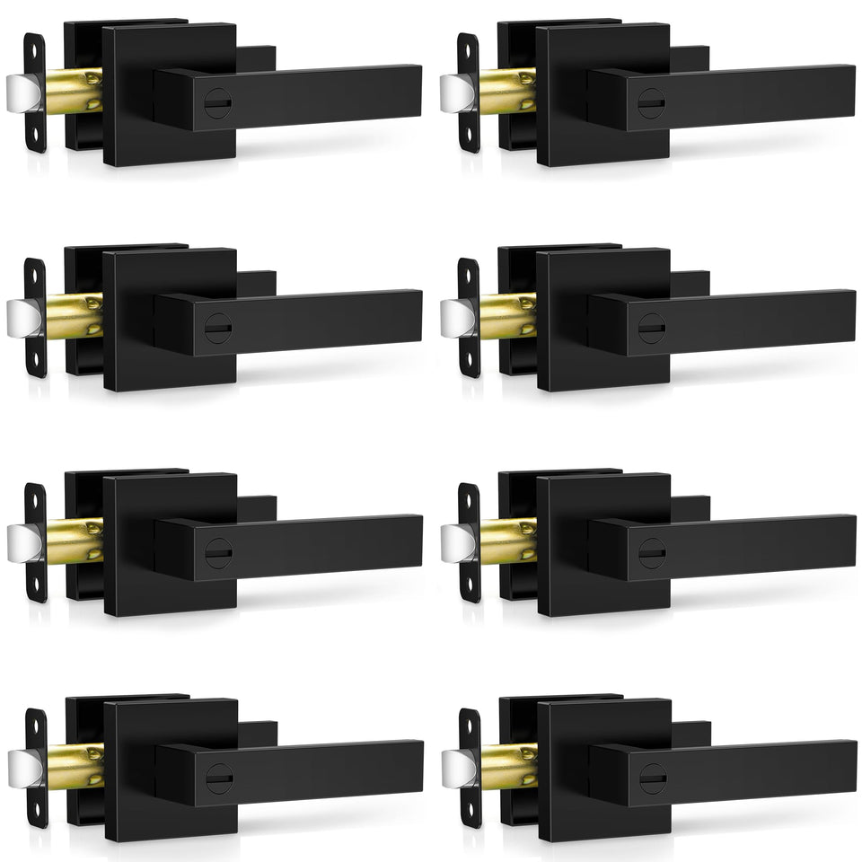 Plustool matte black door handle set front view for modern decor and smooth operation