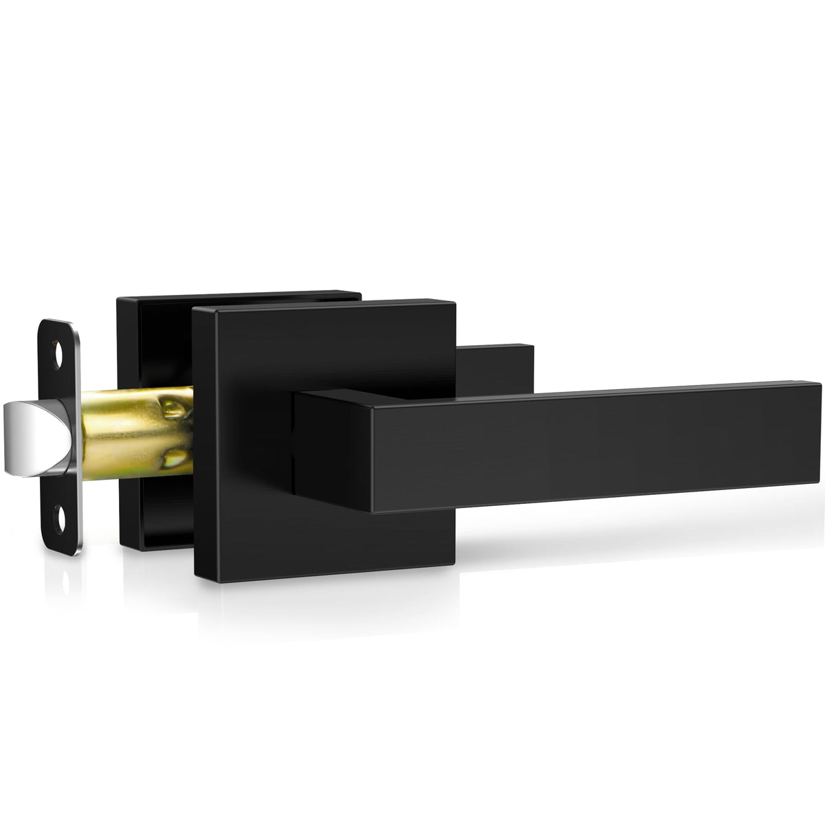 Plustool matte black door handle square front view for a modern hallway look.