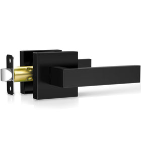 Plustool matte black door handle square front view for a modern hallway look.