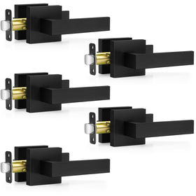 Plustool matte black door handle square lever for interior doors with durable finish.