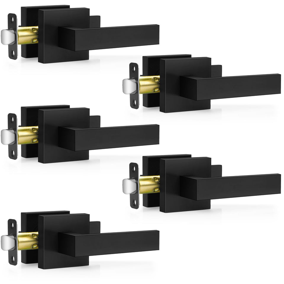 Plustool matte black door handle square lever for interior doors with durable finish.