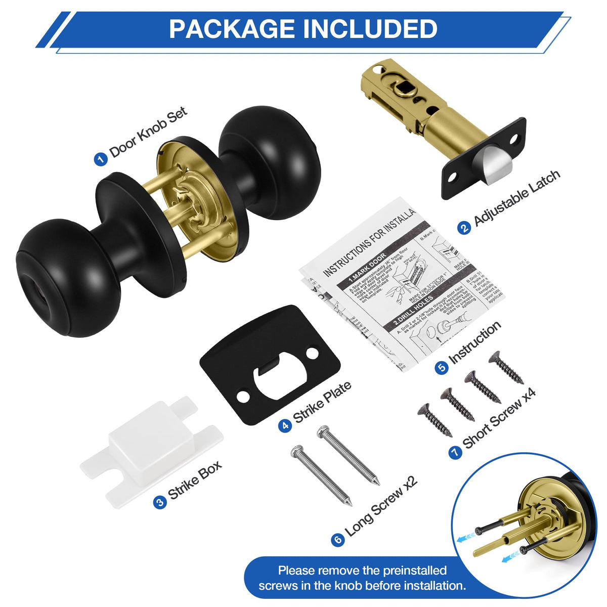 Eight-pack of matching knobs provides cohesive interior decor across rooms.