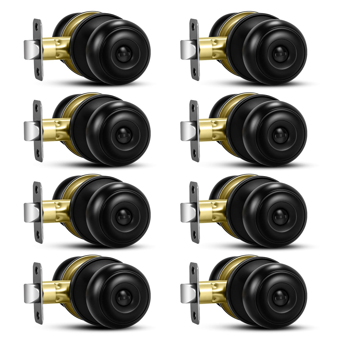 Plustool matte black door knob front view shows durable, rust-resistant finish.