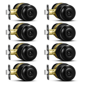 Plustool matte black door knob front view shows durable, rust-resistant finish.