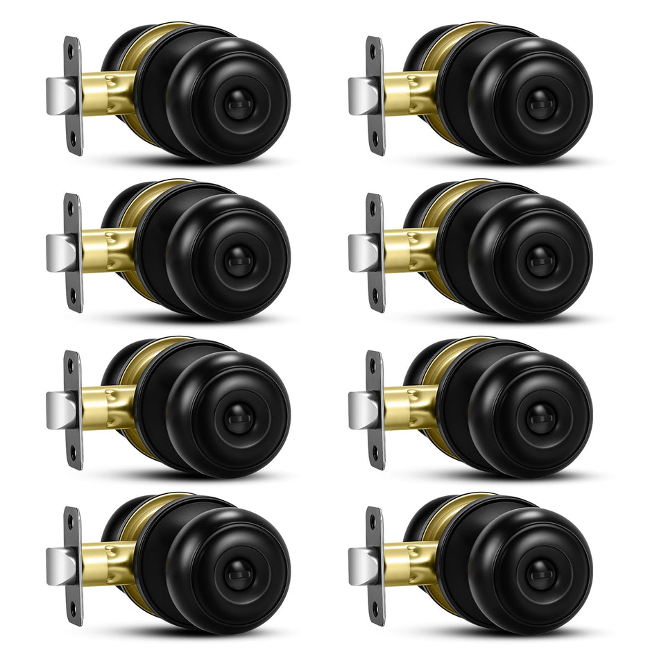 Plustool matte black door knob front view shows durable, rust-resistant finish.