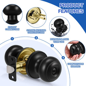 Plustool matte black door knob side view highlights rounded ball design.