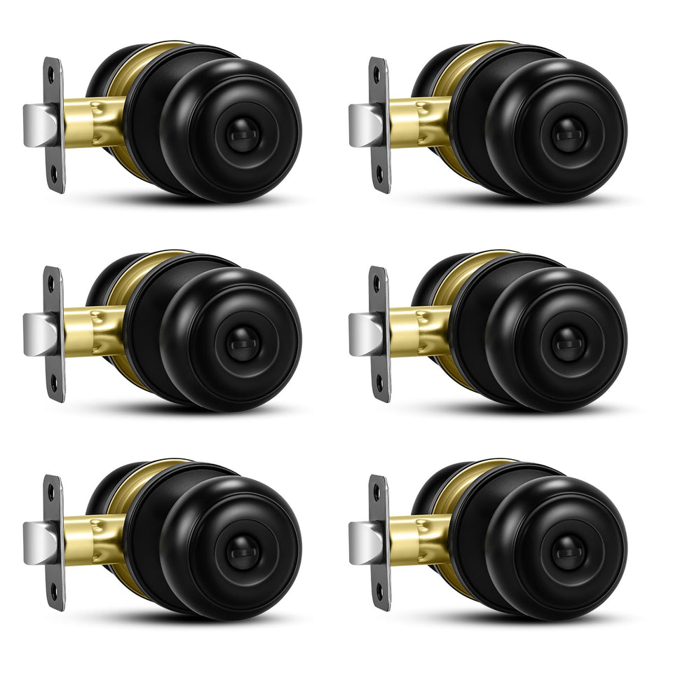 Plustool matte black door knobs pack for bedroom and bathroom upgrades.