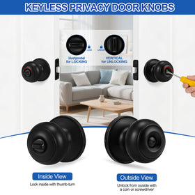 Plustool privacy door knob with inside button for easy lock on bedrooms.