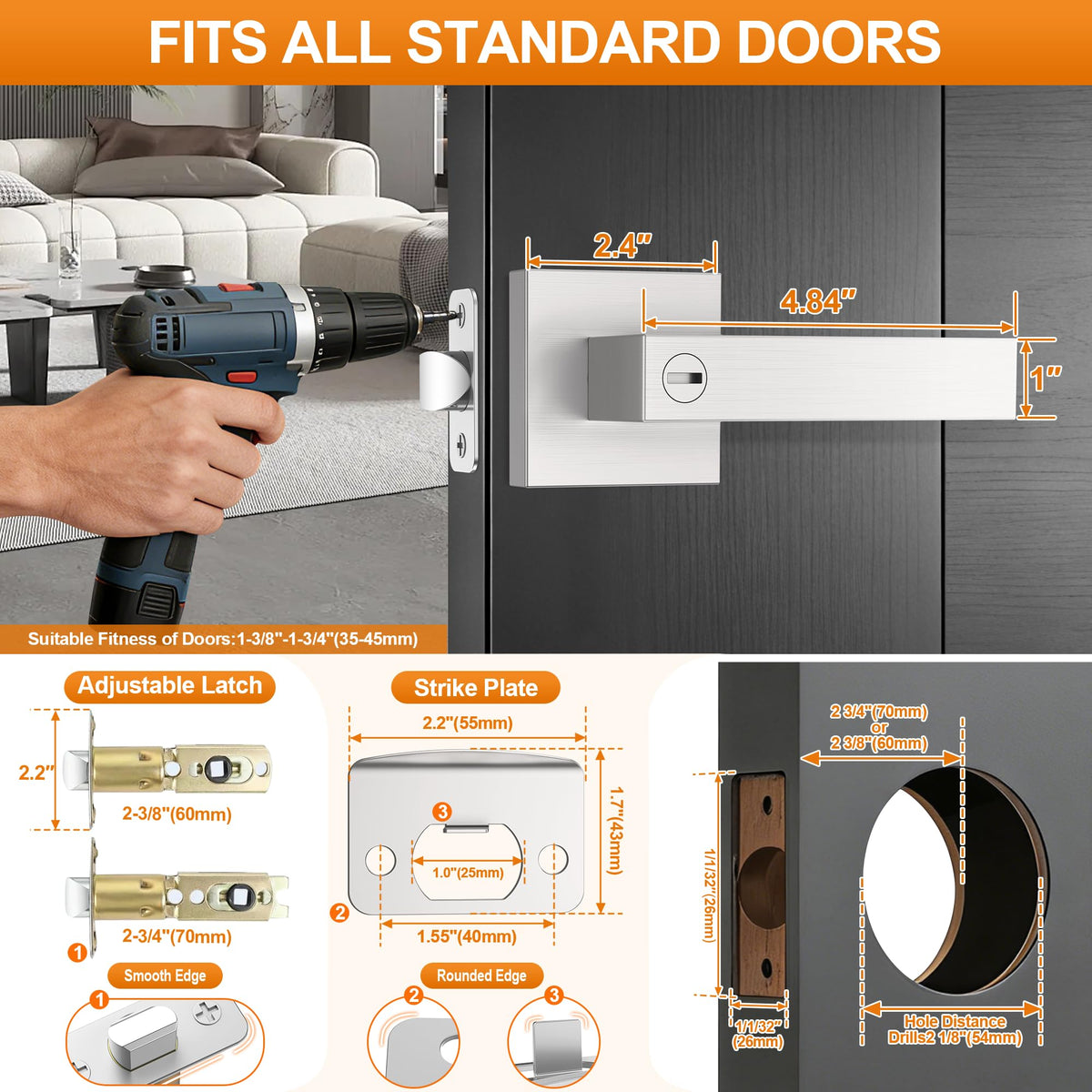 Plustool reversible door handle installation for left and right handed doors