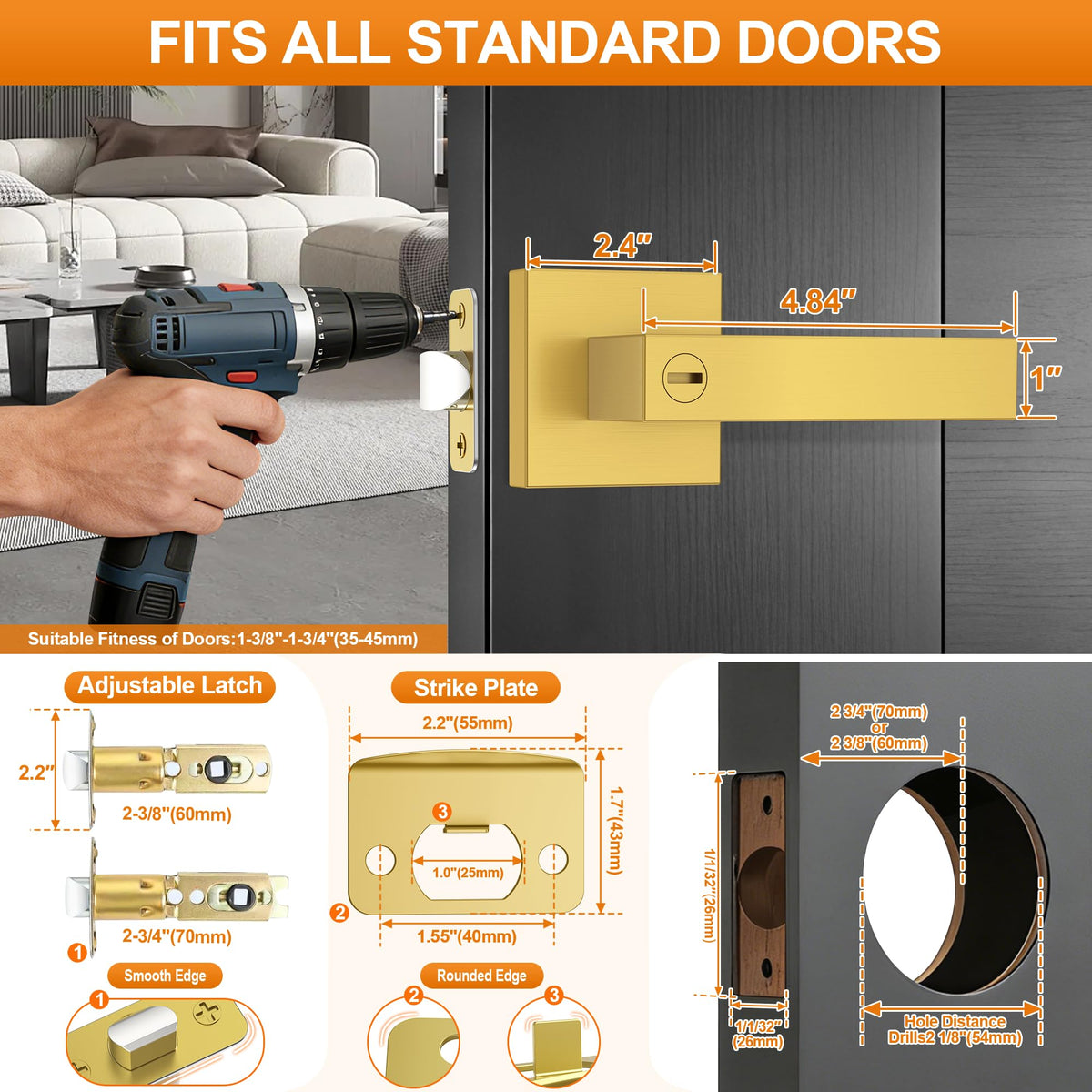 Plustool reversible door handle for left and right-handed doors.
