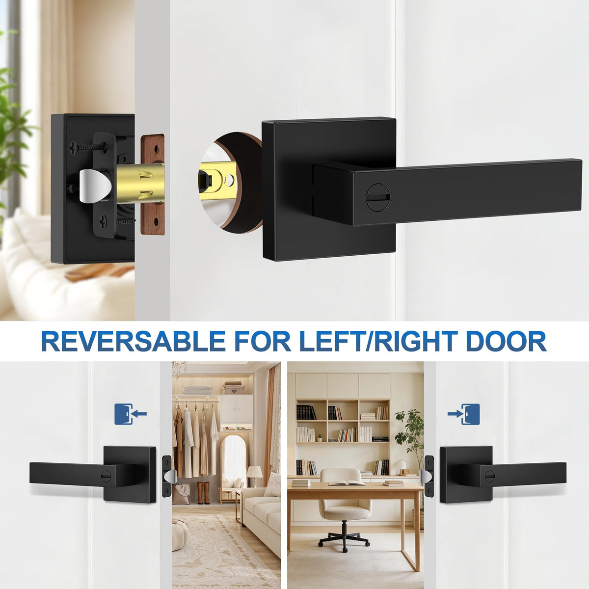Plustool square door handle matte black design suits modern interiors