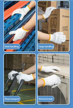 PLWJK safety gloves three-pack close-up shows durable packaging and value.
