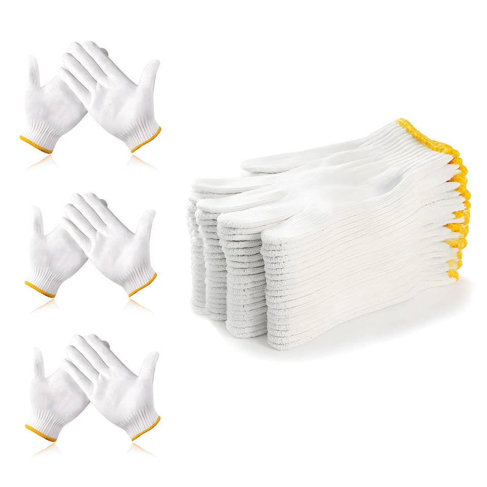 PLWJK safety gloves white front view, comfortable fit for light tasks.