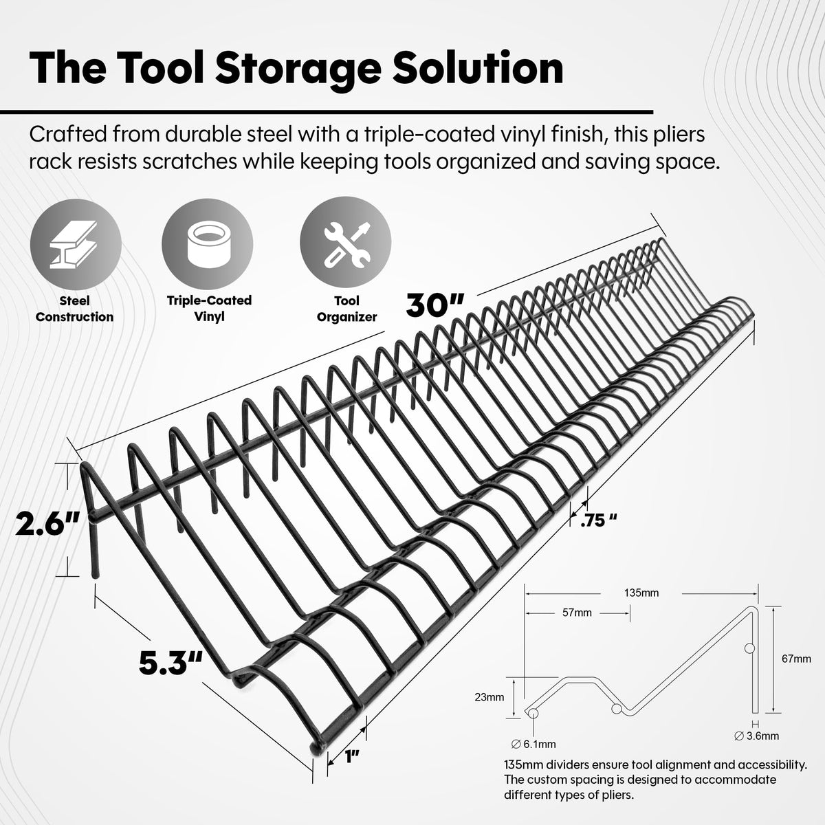 Plyworx steel frame provides durable support for heavy pliers during daily tasks.