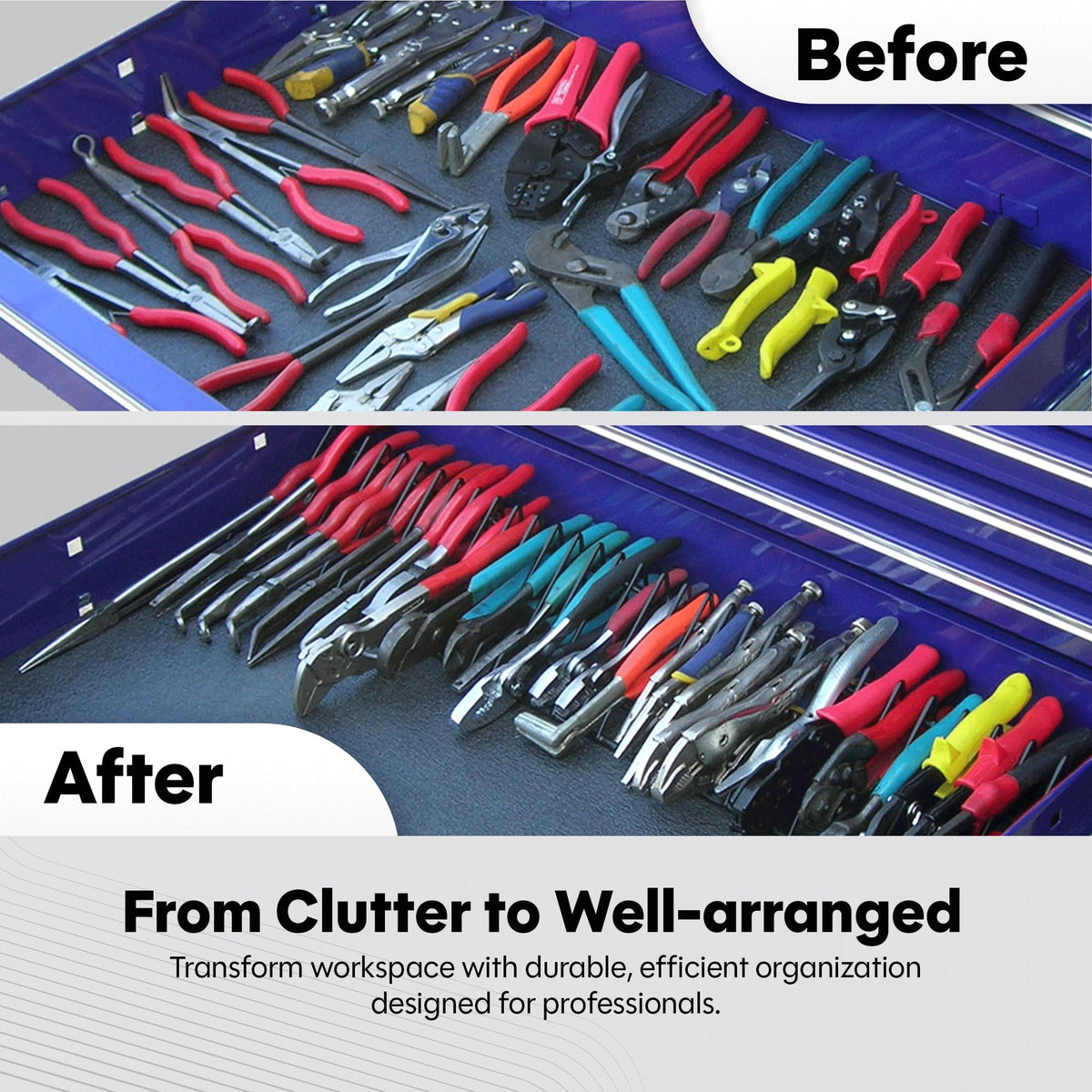 Plyworx wide spaces accommodate larger insulated pliers for easy rearrangement.