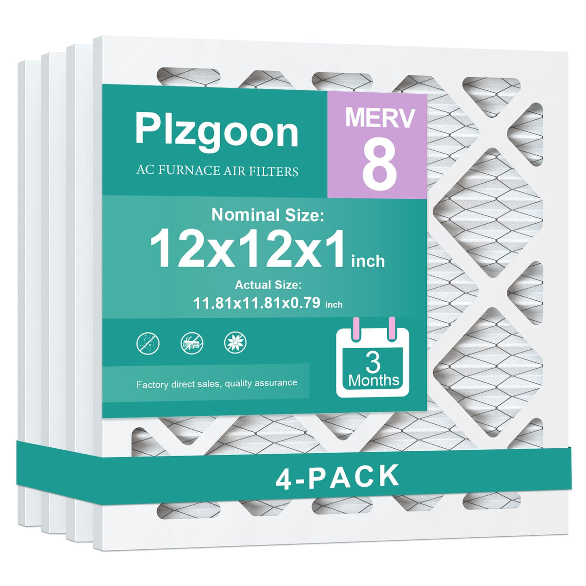Plzgoon 12x12x1 air-filter close-up, showing pleated media for better filtration.