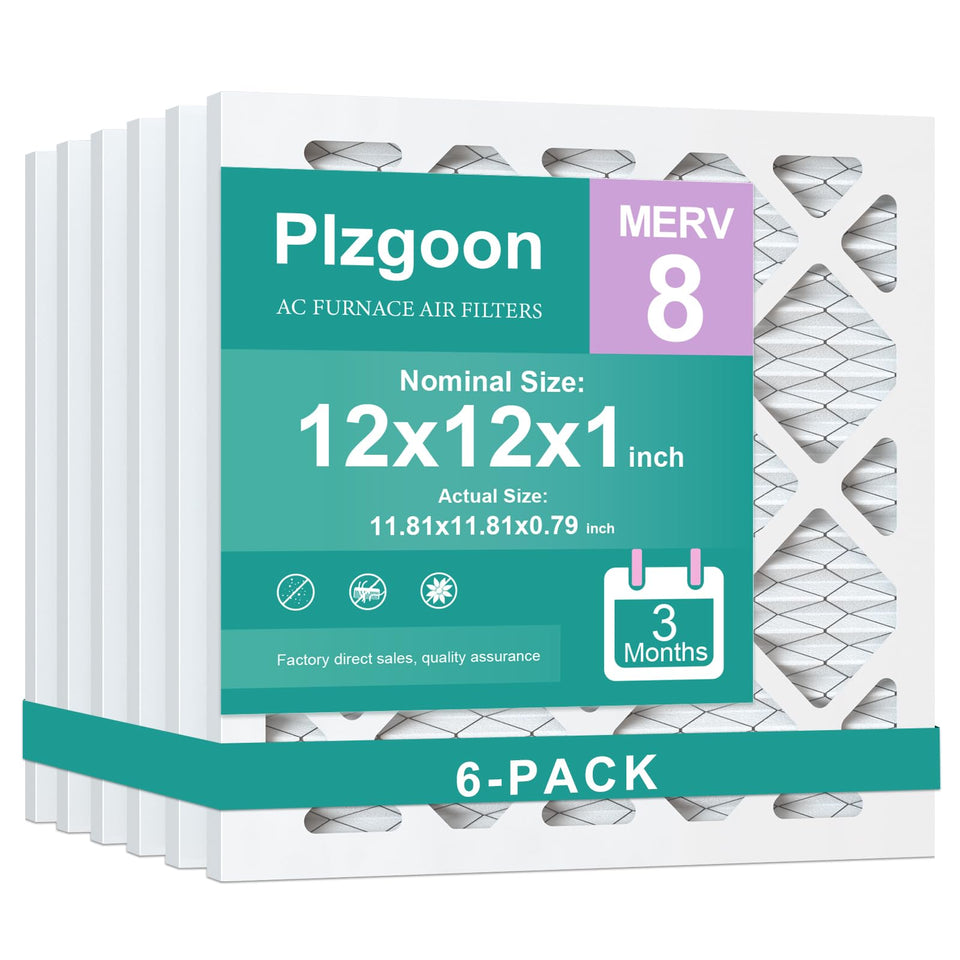 Plzgoon 12x12x1 air filter packaging shows six-pack for easy replacements