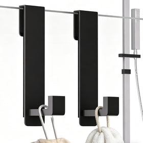PMMASTO black 2-pack shower door hooks for frameless glass doors.