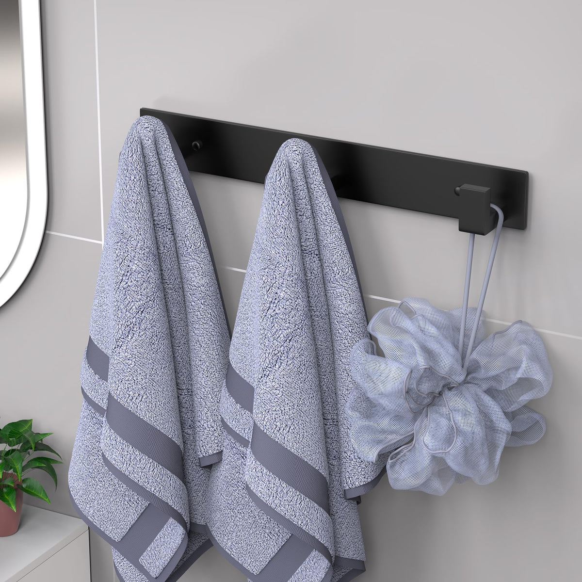 PMMASTO stainless steel towel and coat hook in bathroom setup