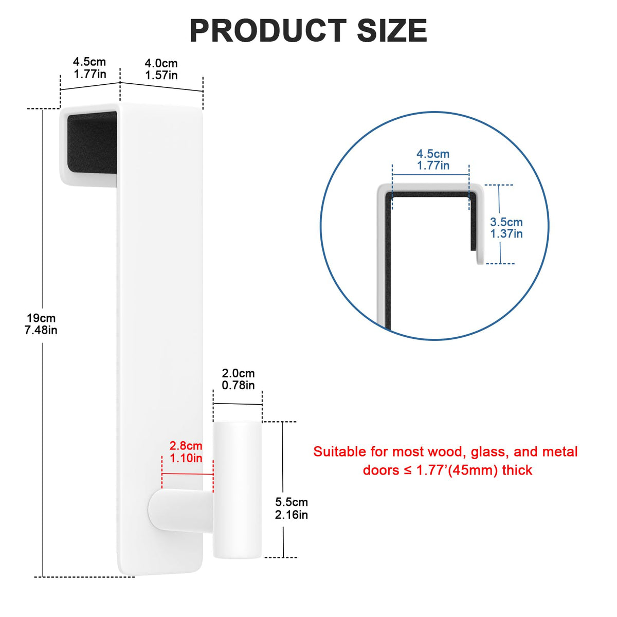 PMMASTO hook with non-slip backing protects doors and prevents scratches.