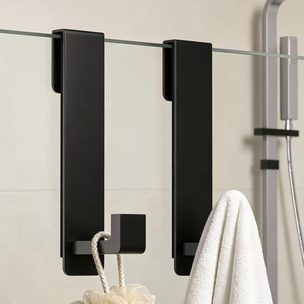 PMMASTO stainless steel extended hook on frameless glass for towels.
