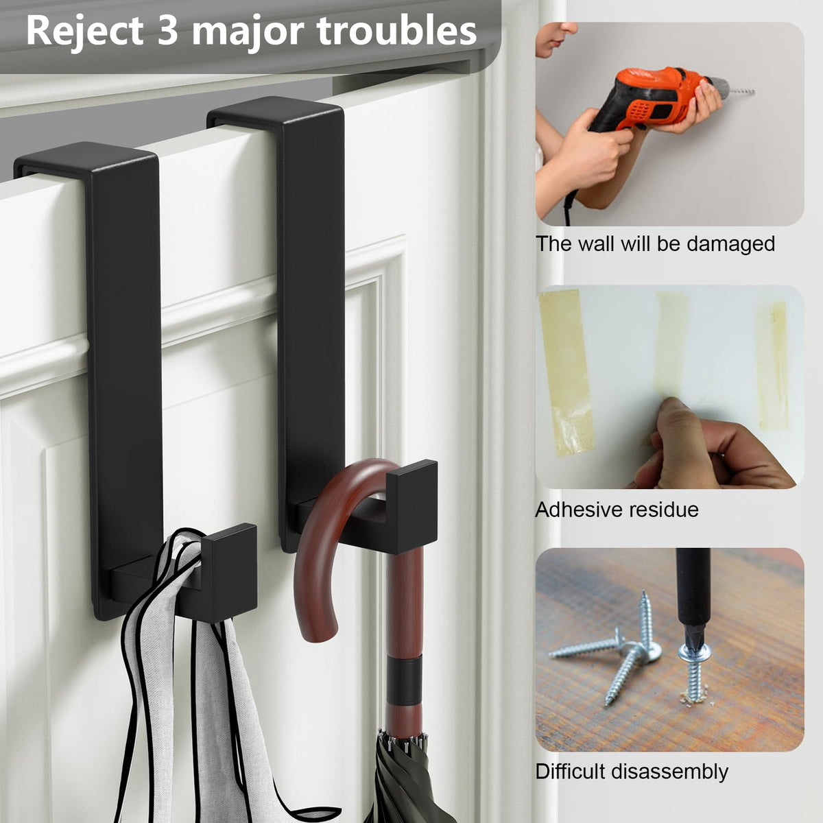 PMMASTO coat and backpack storage over the door hooks in a bedroom