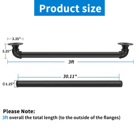 PNBO 3ft wall handrail with wall-mount base for secure installation