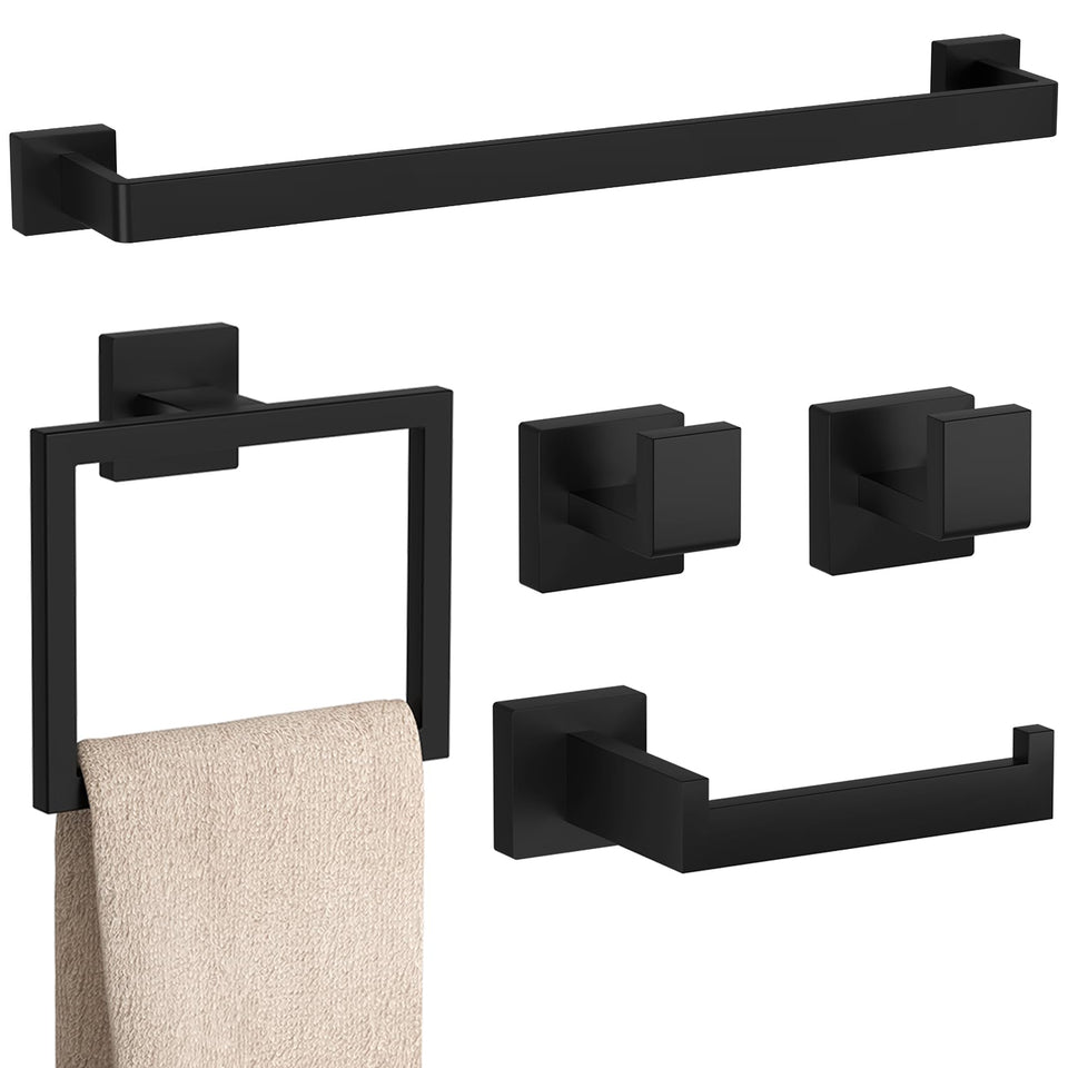 PNWNNH 5-piece matte black towel bar for organized spaces.