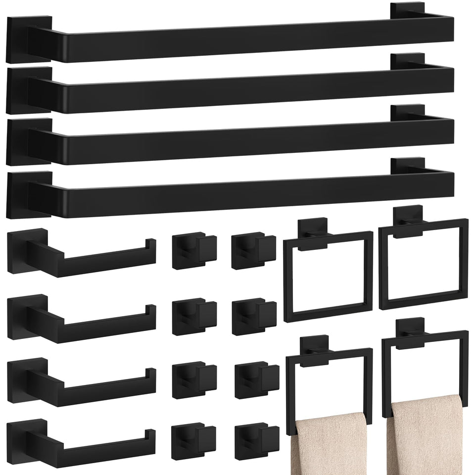 PNWNNH towel bar in matte black adds sleek towel storage.