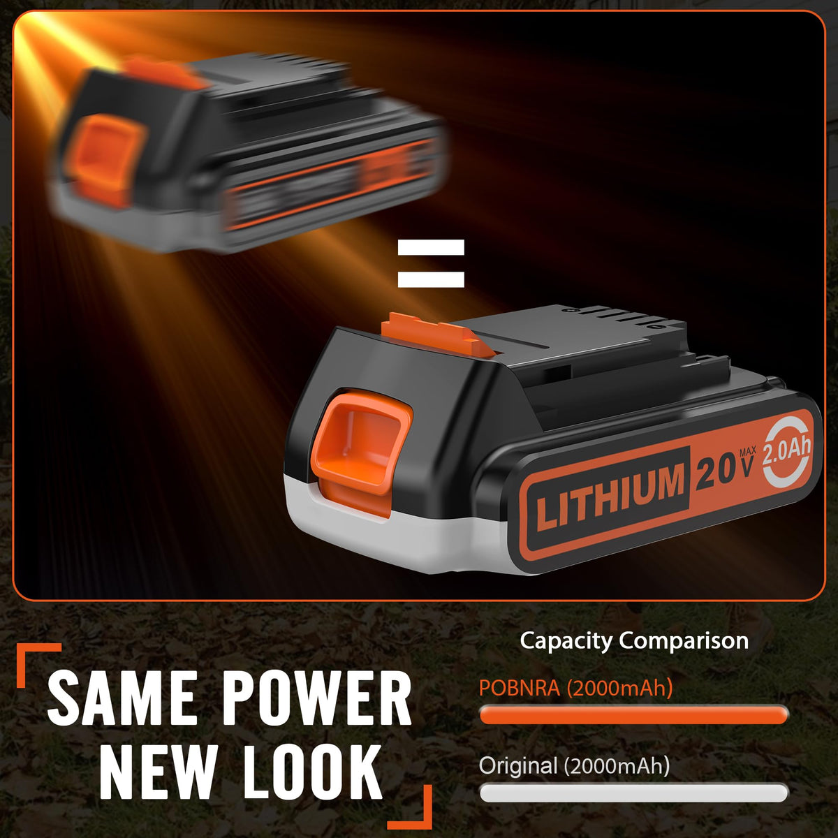 POBNRA 20V compatibility chart showing Power+ tool support for versatile use.