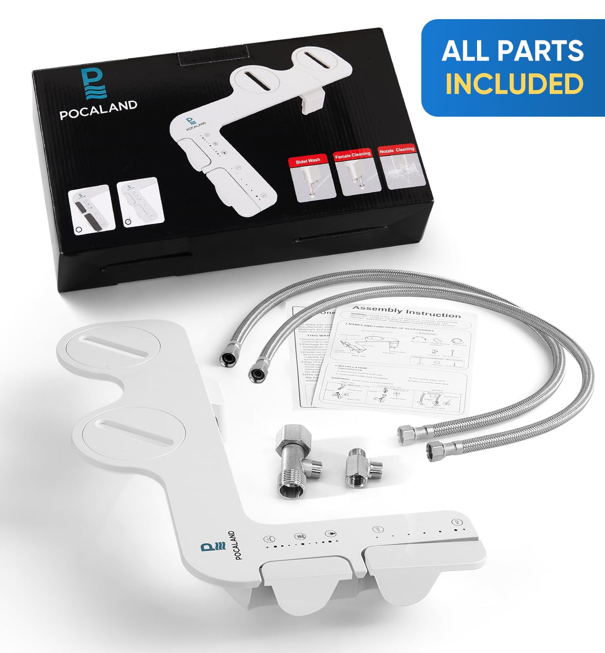 POCALAND Ultra-Slim Bidet stainless steel inlet ensures durable plumbing