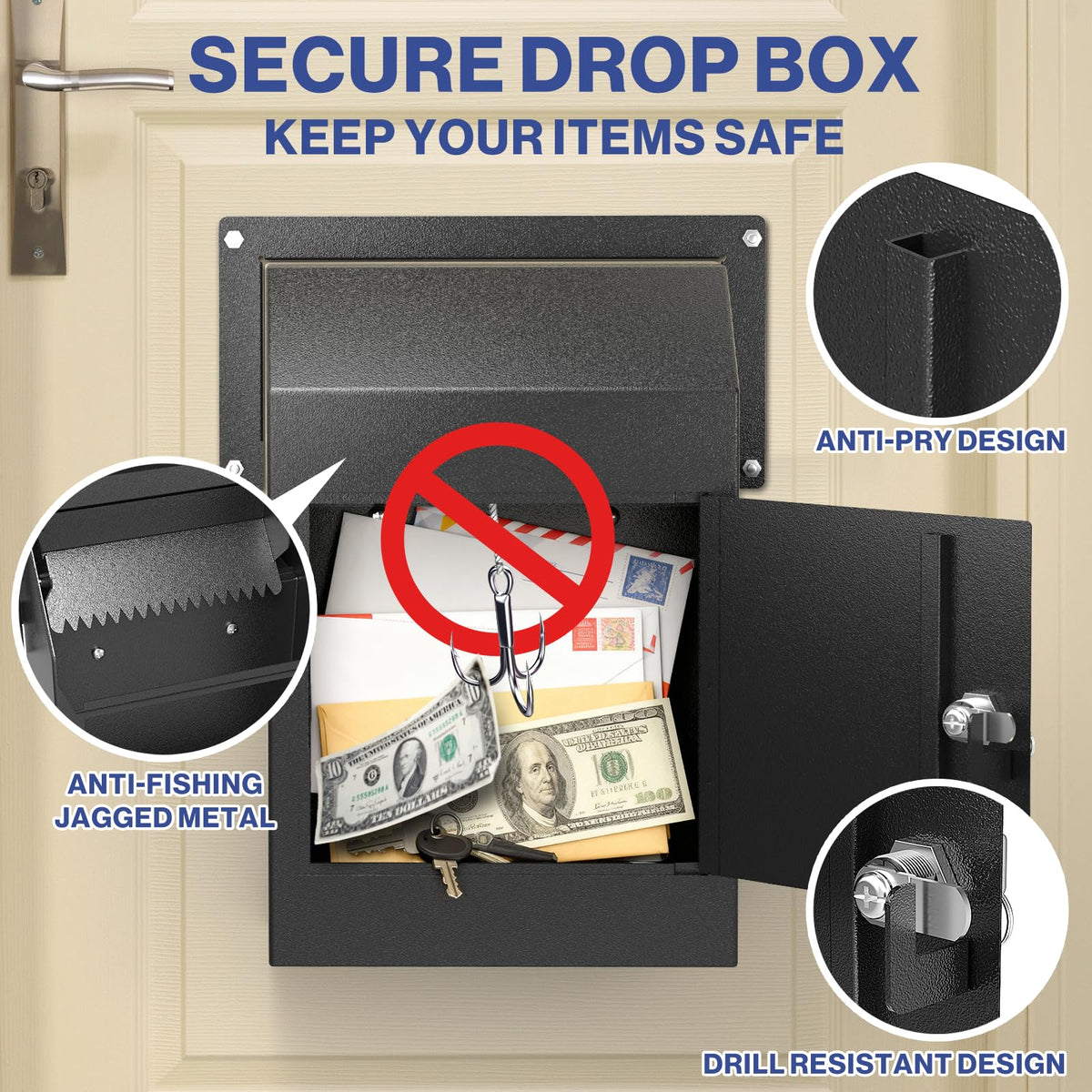 Pochar 593-point-95 cubic inches storage fits letters, keys, and small documents.