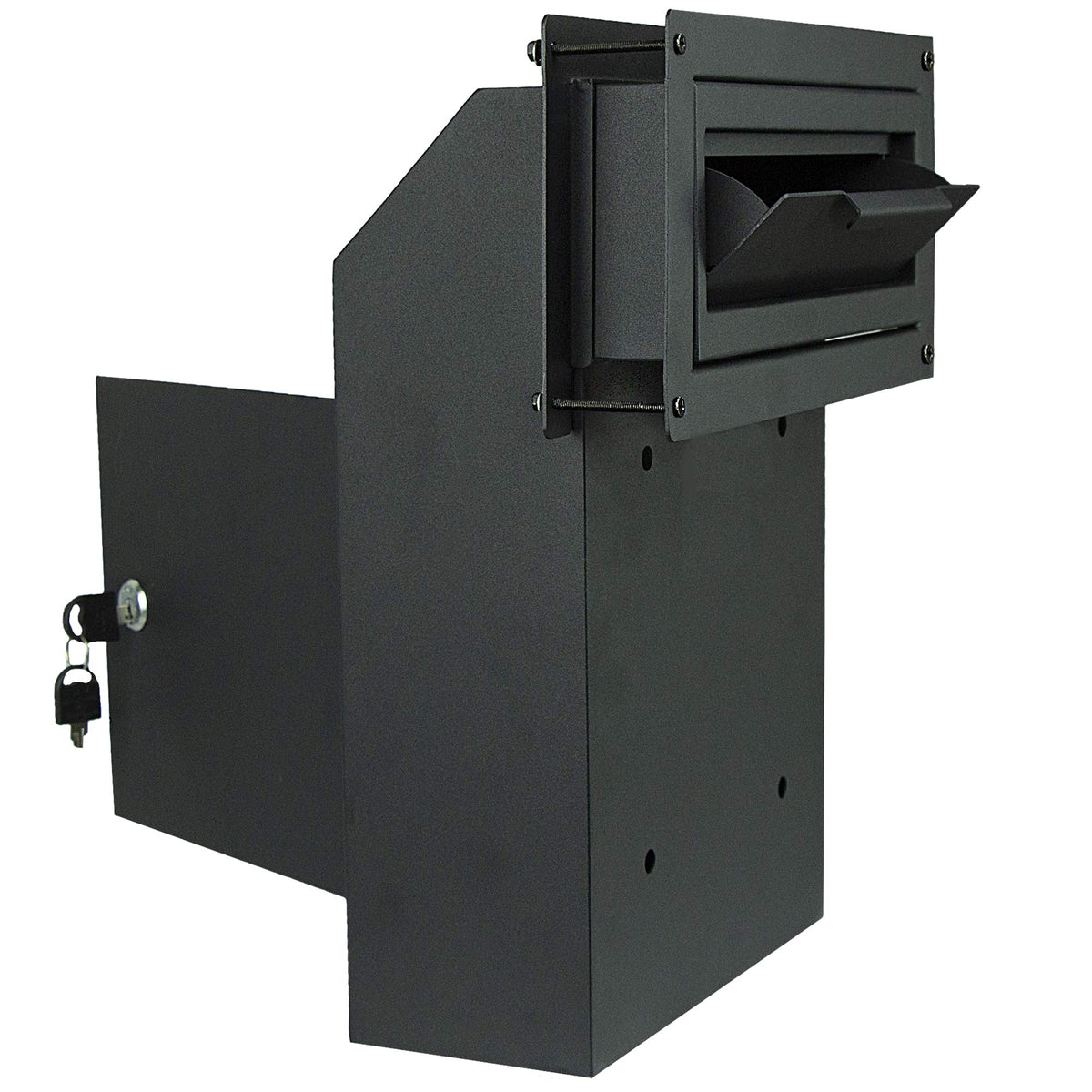Pochar locking door drop box secures mail during deposits and pickups.