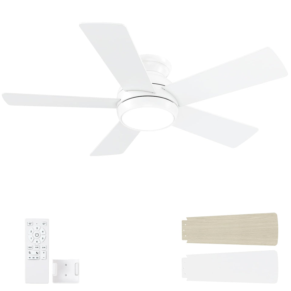 POCHFAN 42-inch white ceiling fan with remote, ideal for living rooms.