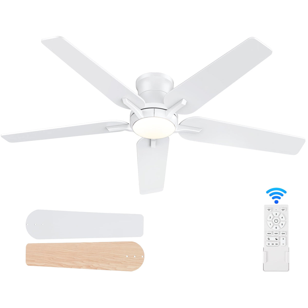 POCHFAN 52inch white ceiling fan with remote control for cool, quiet comfort