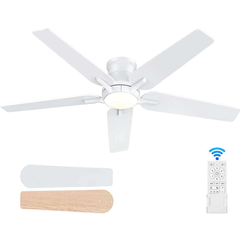POCHFAN 52inch white ceiling fan with remote control for cool, quiet comfort