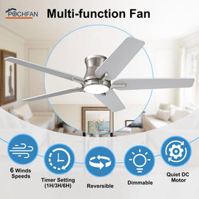 POCHFAN brushed nickel finish ceiling fan suitable for bedrooms providing steady airflow