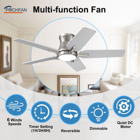 POCHFAN brushed nickel flush-mount design adds sleek, space-saving style
