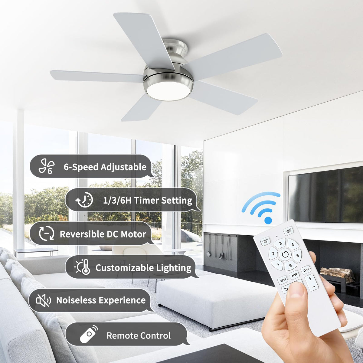 POCHFAN LED light with 3 color temperatures for warm to daylight moods.