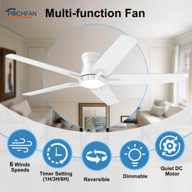 POCHFAN flush mount low profile ceiling fan in white for compact ceilings