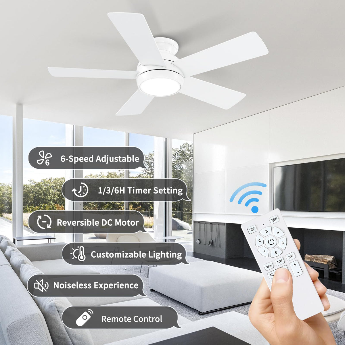 POCHFAN quiet DC motor delivers near-silent cooling in bedrooms.