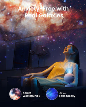 POCOCO Galaxy Star Projector in night mode emits soft ambient light